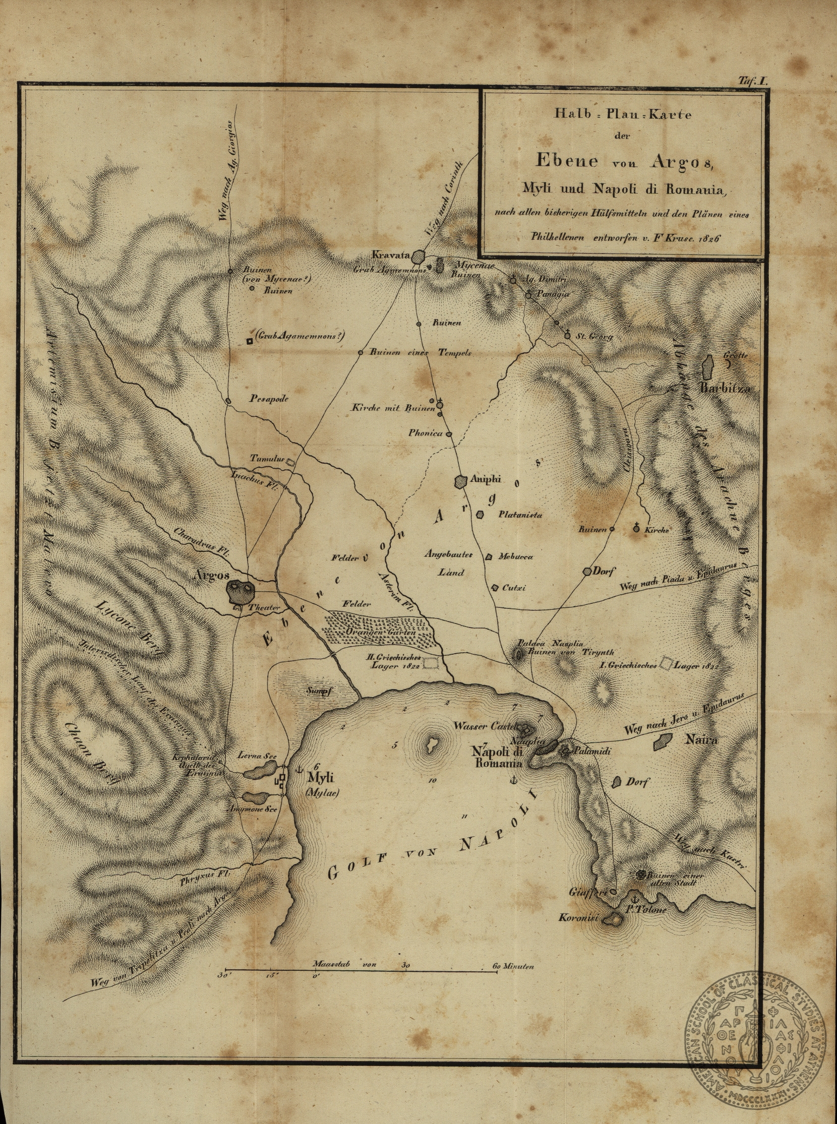 Halb-Plan-Karte der Ebene von Argos, Myli und Napoli di Romania…..